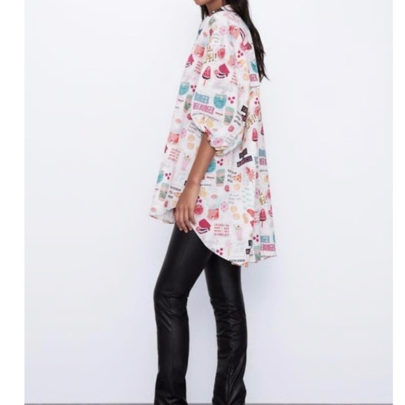 Zara Colorful Graphic Print Button-Up Tunic OVERSIZED - Picture 3 of 11